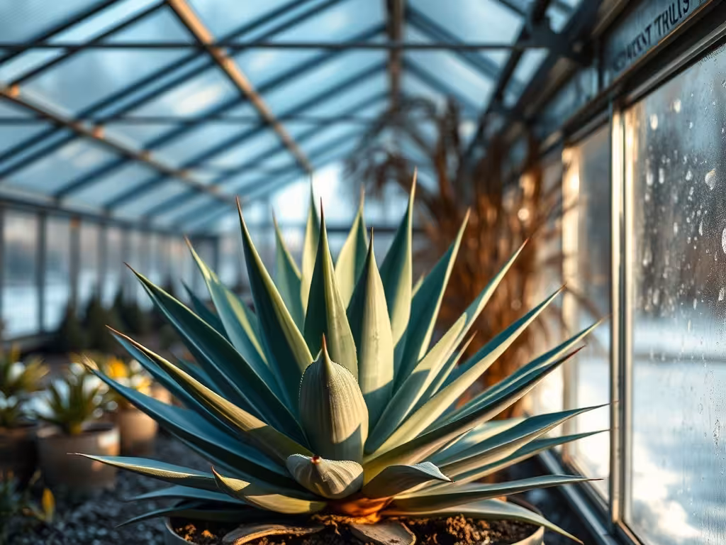 Agave attenuata protégée en serre froide pendant l'hivernage