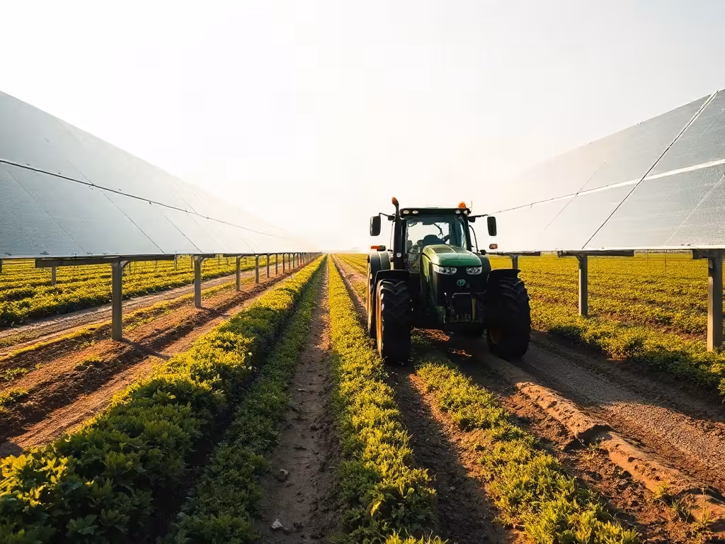 Contraintes quotidiennes de l’agrivoltaïsme pour la circulation du tracteur entre les structures solaires.