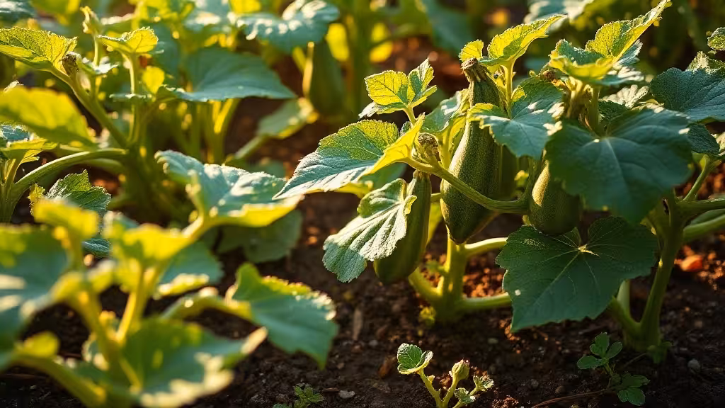 Jardin de courgettes luxuriantes en bonne santé avec gouttelettes d'eau après arrosage
