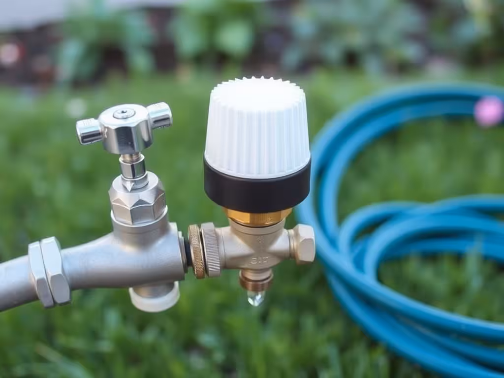 Minuteur d'arrosage fixé sur un robinet de jardin pour économiser l'eau.