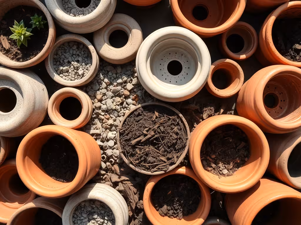 Sélection de contenants pour bambou en jardinière avec matériaux de drainage visibles