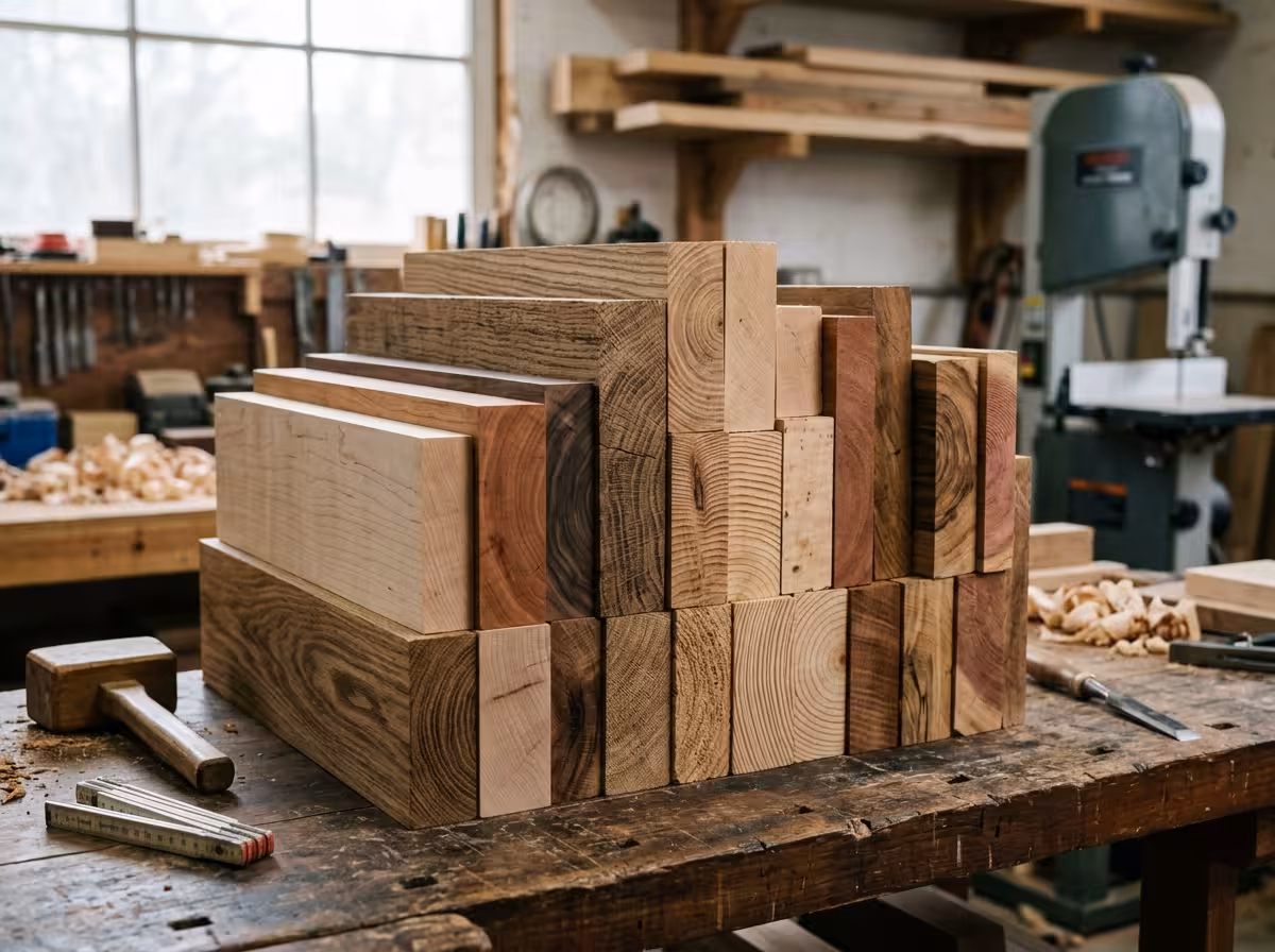 Sélection d'essences de bois montrant les grains et couleurs naturels différents