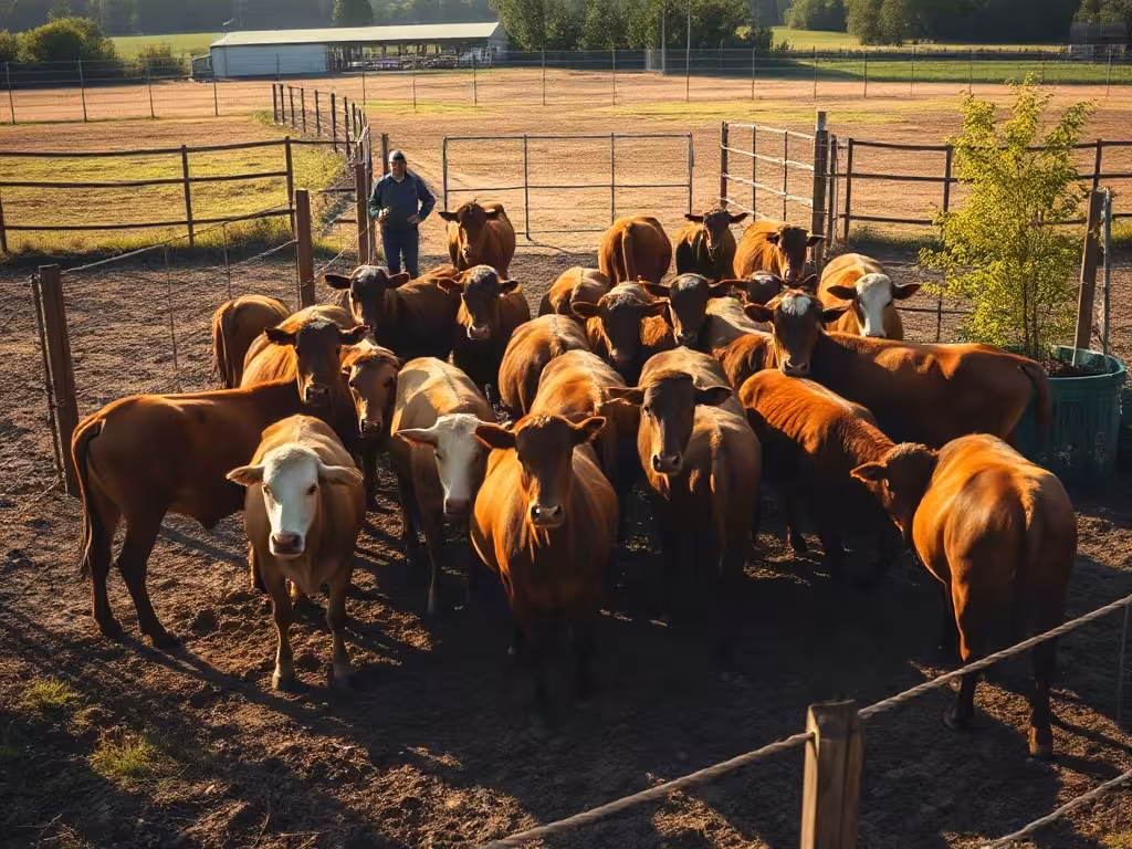 Taureau reproducteur avec un lot maîtrisé de vaches dans un paddock sécurisé