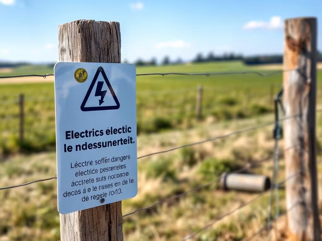 Clôture électrique avec panneau d'avertissement de sécurité réglementaire