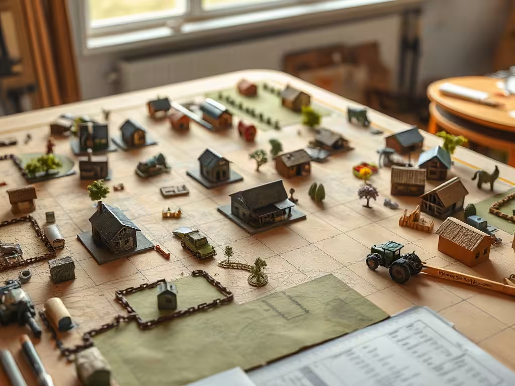 Planification du socle et des circulations d’une ferme miniature à l’échelle