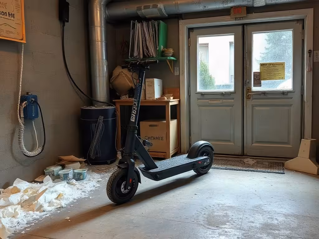 Stockage hivernal d’une batterie de trottinette électrique dans un local agricole sec