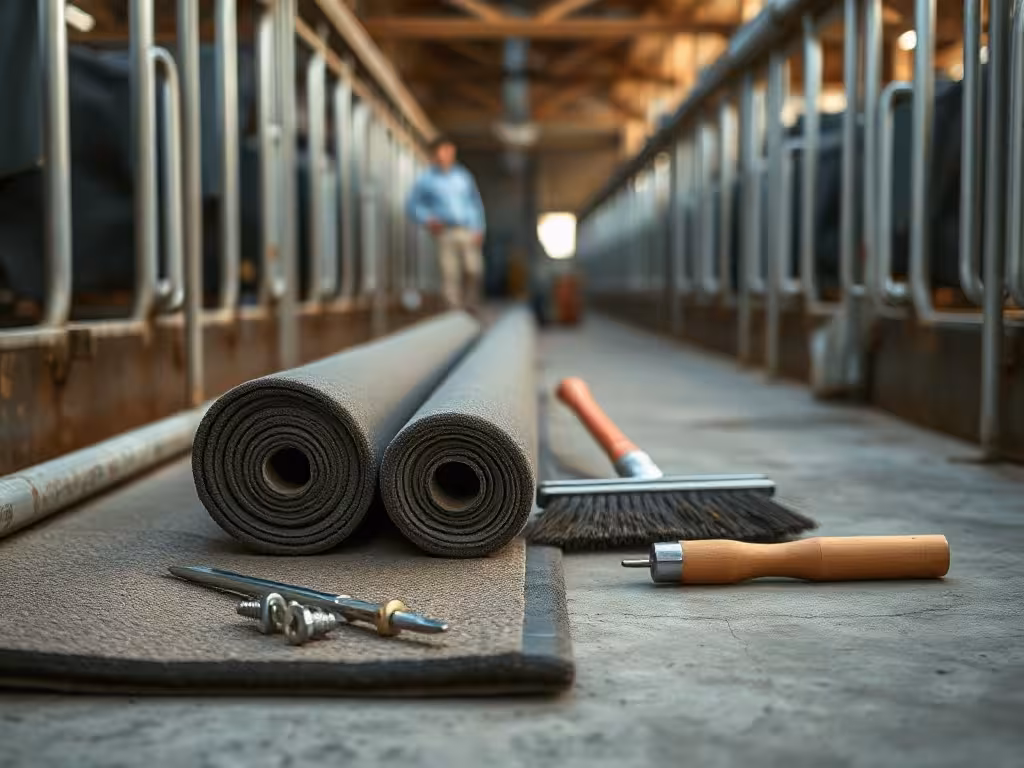 Pose et entretien d’un tapis de couchage de logette avec fixations protégées