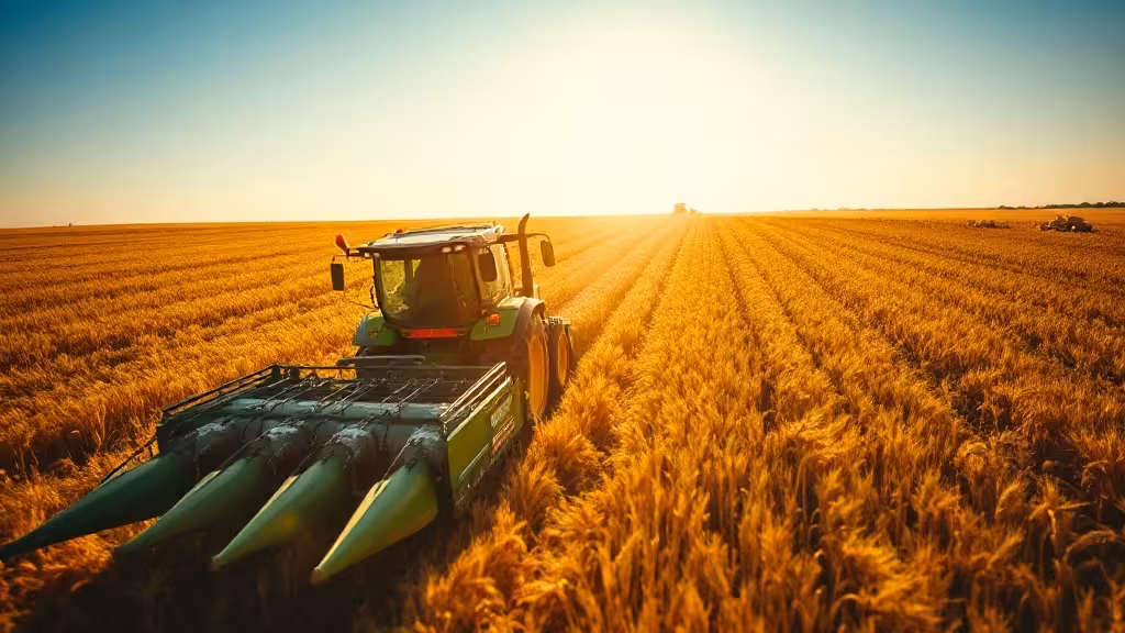 Chantier complet de moisson de foin avec faucheuse, andaineur et balles rondes dans une prairie ensoleillée