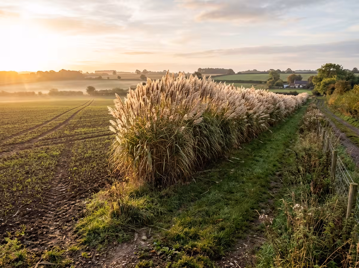 Haie de miscanthus utilisée comme brise-vent en bordure de champ