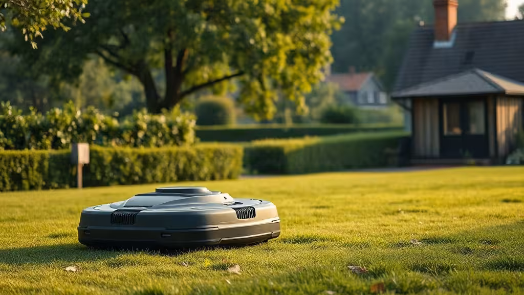 Robot tondeuse autonome dans un jardin rural pour comparer un code promo Navimow.