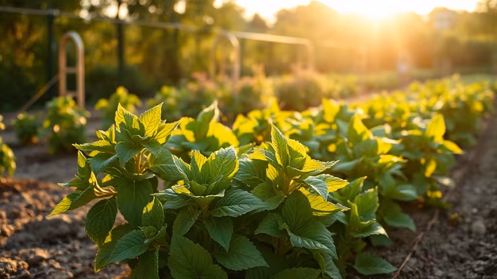 Plants de persil plat verdoyants au potager, feuilles larges et découpées, sol riche et bien entretenu