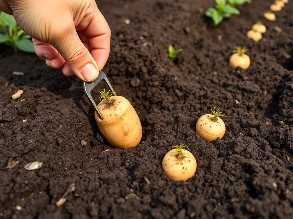 Technique de plantation d'un tubercule de pomme de terre à la bonne profondeur dans le sol
