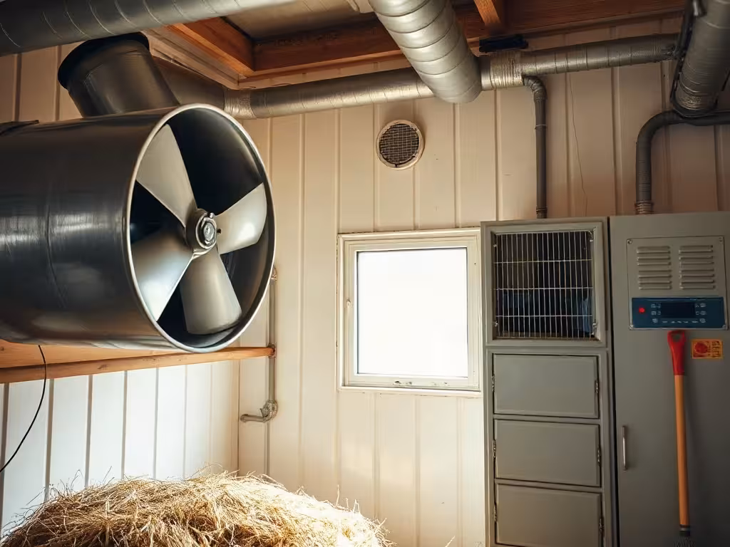 Ventilateur et conduits d’un séchoir à foin, équipements à entretenir régulièrement.