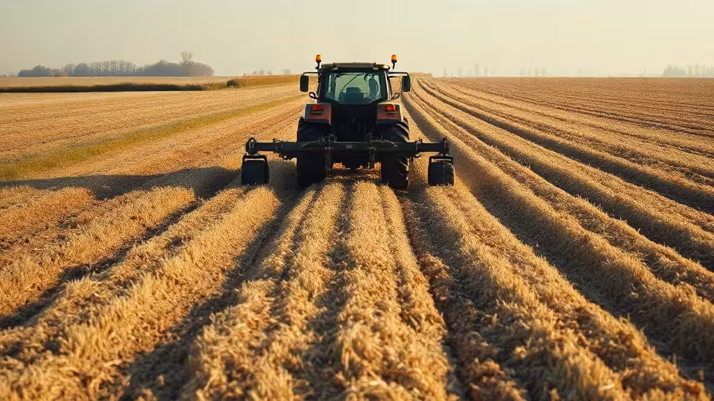 Sous-soleuse 3 dents au travail derrière un tracteur dans une parcelle agricole.