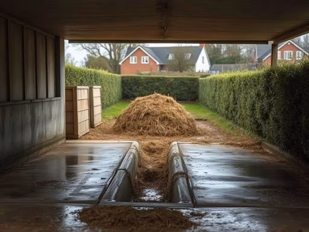 Aménagement de stockage de fumier près des habitations pour limiter odeurs, jus et mouches.