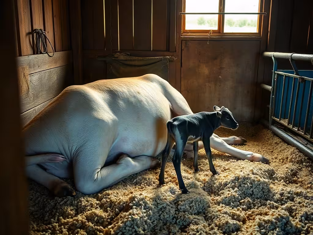 Veau et vache après un vêlage difficile : rétablissement en étable